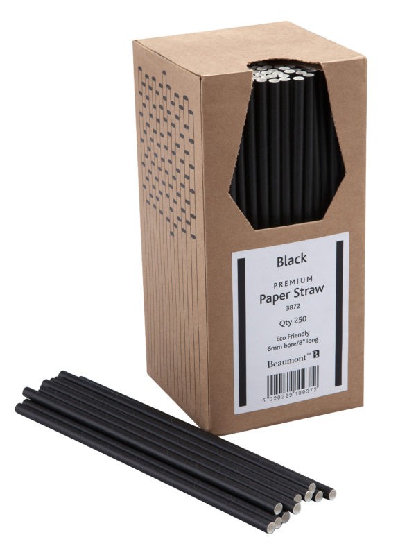 8" Black Paper Straws  PK250
